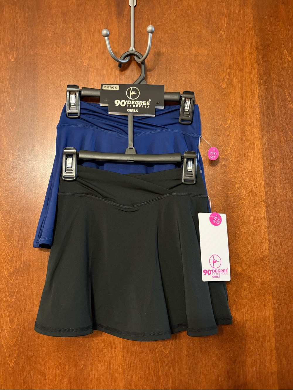 New 90 Degree By Reflex Black & Bellwether Blue Girls 2-Pack Athletic Skorts